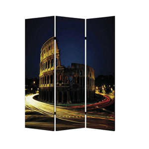 HomeRoots 48" Multi Color Wood Canvas Rome Folding Screen - Stylish Room Divider & Decorative Backdrop 274866