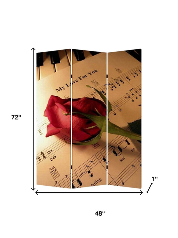HomeRoots 48 Multi-Color Wood Canvas Music Folding Screen – Stylish Room Divider & Decorative Accent Piece 274867