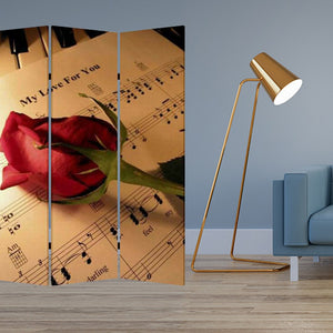 HomeRoots 48 Multi-Color Wood Canvas Music Folding Screen – Stylish Room Divider & Decorative Accent Piece 274867