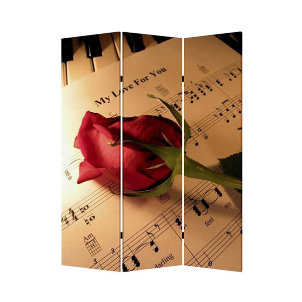 HomeRoots 48 Multi-Color Wood Canvas Music Folding Screen – Stylish Room Divider & Decorative Accent Piece 274867