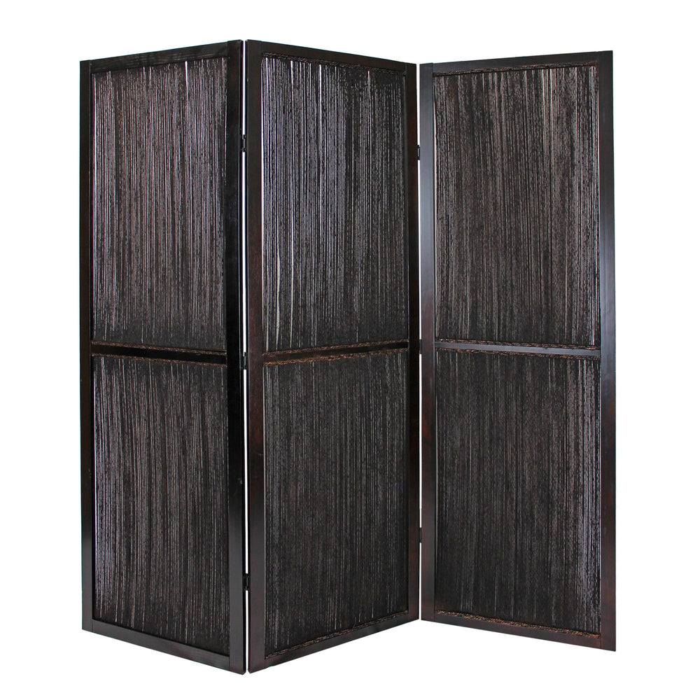 Homeroots Dark Wood And Water Hyacinth 3 Panel Room Divider Screen  Wood 274870
