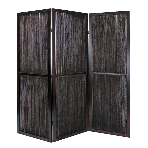 Homeroots Dark Wood And Water Hyacinth 3 Panel Room Divider Screen  Wood 274870