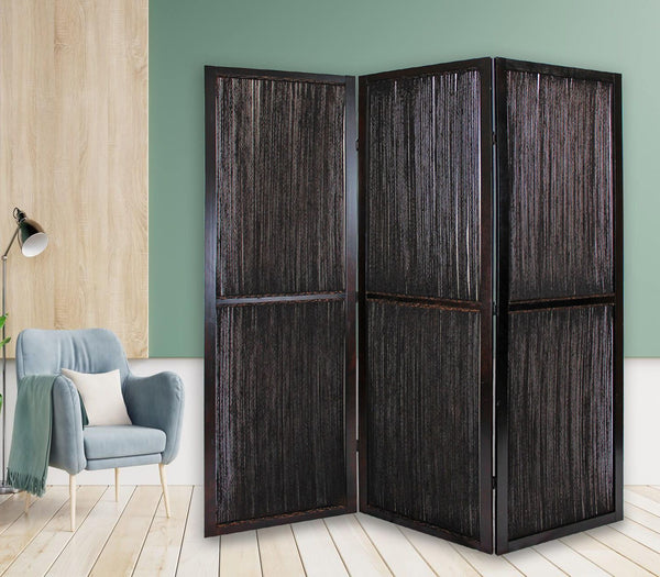 Homeroots Dark Wood And Water Hyacinth 3 Panel Room Divider Screen  Wood 274870