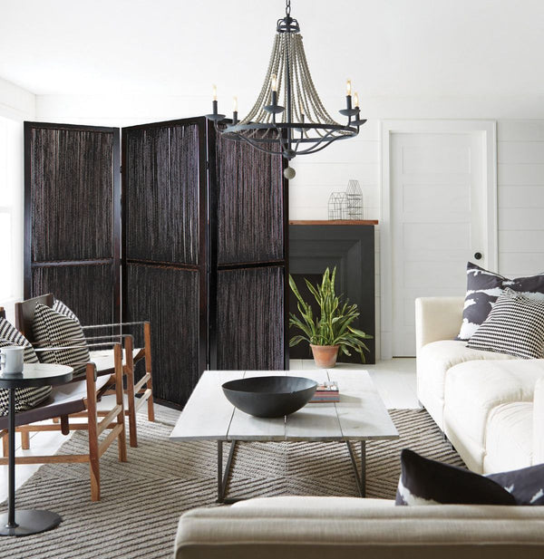 Homeroots Dark Wood And Water Hyacinth 3 Panel Room Divider Screen  Wood 274870