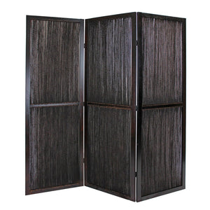 HomeRoots Dark Wood Room Divider Screen – Elegant 3-Panel Design with Water Hyacinth for Privacy & Style 274870