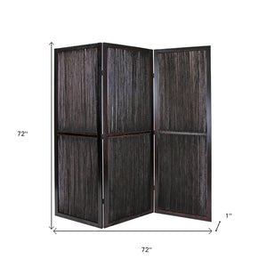 HomeRoots Dark Wood Room Divider Screen – Elegant 3-Panel Design with Water Hyacinth for Privacy & Style 274870