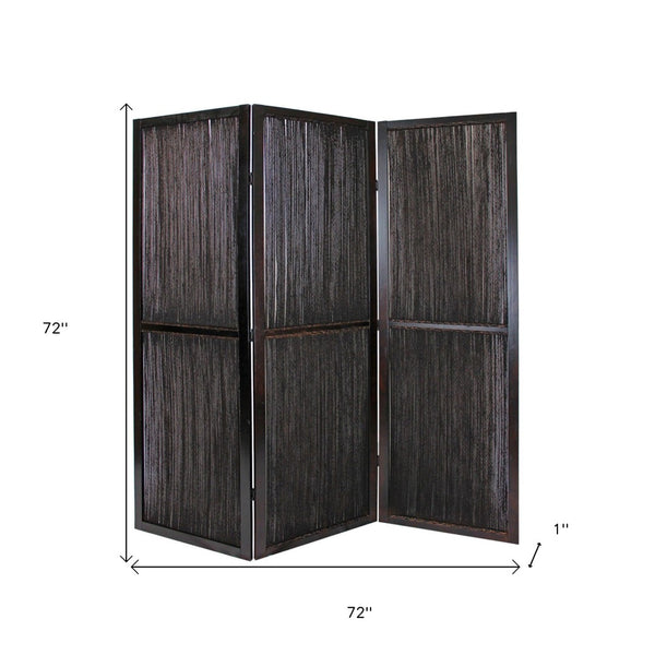 HomeRoots Dark Wood Room Divider Screen – Elegant 3-Panel Design with Water Hyacinth for Privacy & Style 274870