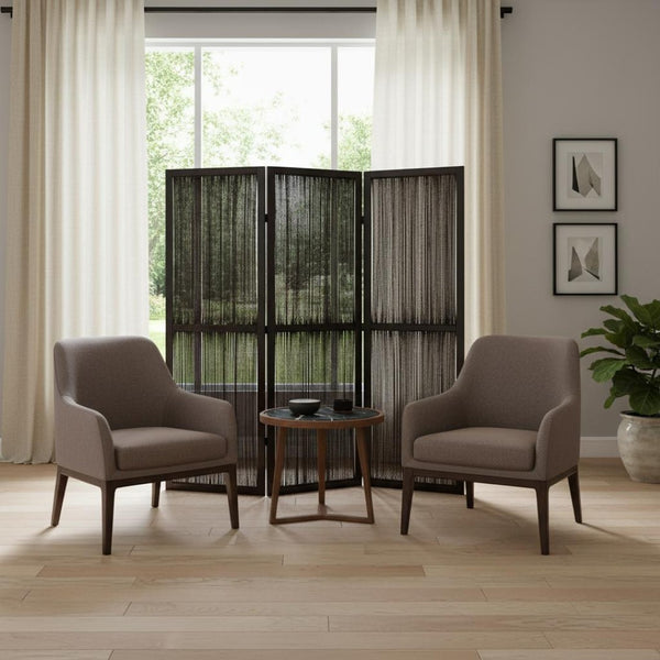 HomeRoots Dark Wood Room Divider Screen – Elegant 3-Panel Design with Water Hyacinth for Privacy & Style 274870