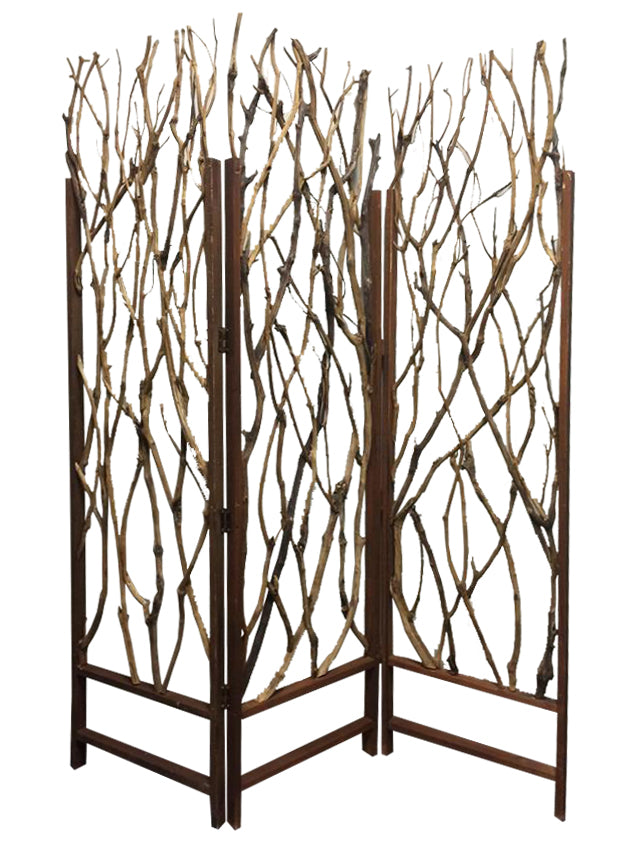 Homeroots 70" Brown Wood Branches Folding Three Panel Screen Room Divider  Wood 274875