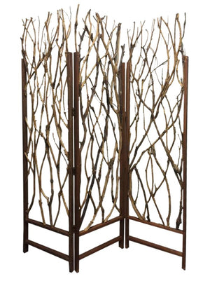 Homeroots 70" Brown Wood Branches Folding Three Panel Screen Room Divider  Wood 274875