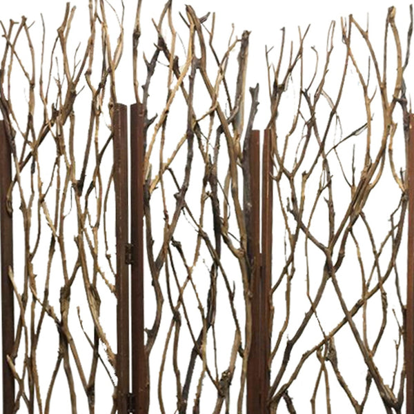 Homeroots 70" Brown Wood Branches Folding Three Panel Screen Room Divider  Wood 274875
