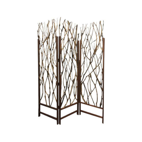 HomeRoots 70" Rustic Brown Wood Branches Folding Three-Panel Room Divider – Unique Decorative Accent Screen 274875