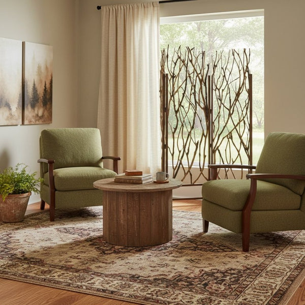 HomeRoots 70" Rustic Brown Wood Branches Folding Three-Panel Room Divider – Unique Decorative Accent Screen 274875