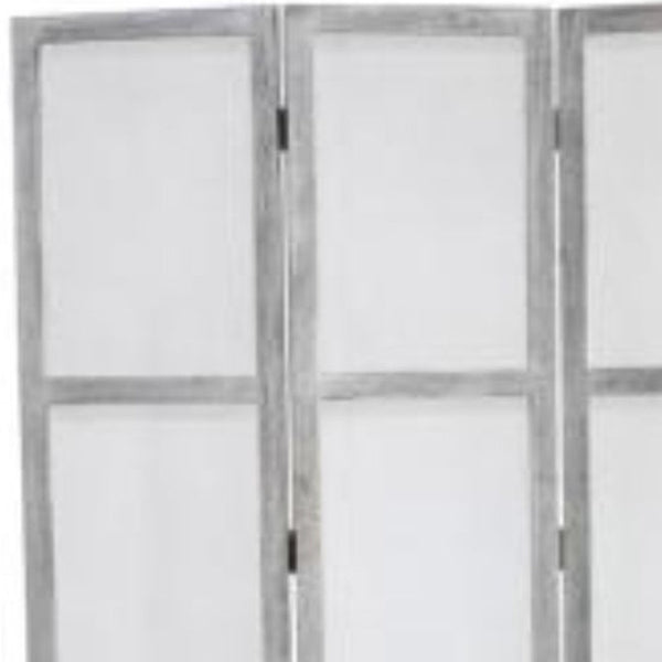HomeRoots 53" Gray Wood Breezer Mesh Screen - Handcrafted 3-Panel Room Divider for Stylish Privacy & Airflow 274877