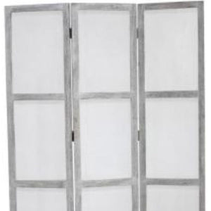 HomeRoots 53" Gray Wood Breezer Mesh Screen - Handcrafted 3-Panel Room Divider for Stylish Privacy & Airflow 274877
