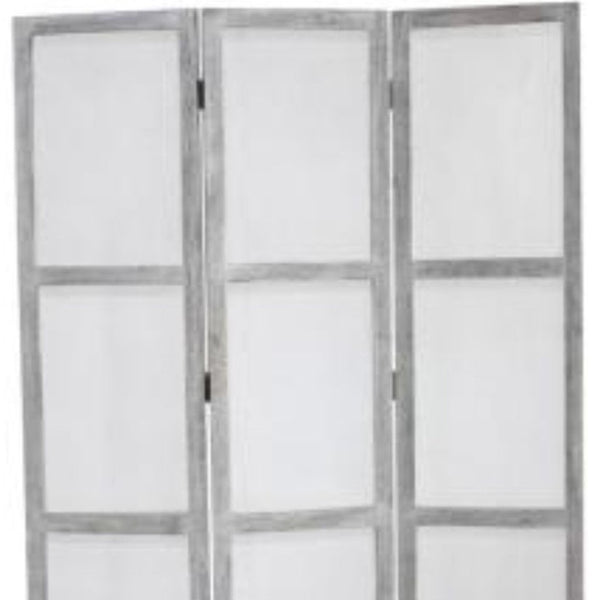 HomeRoots 53" Gray Wood Breezer Mesh Screen - Handcrafted 3-Panel Room Divider for Stylish Privacy & Airflow 274877