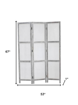 HomeRoots 53" Gray Wood Breezer Mesh Screen - Handcrafted 3-Panel Room Divider for Stylish Privacy & Airflow 274877