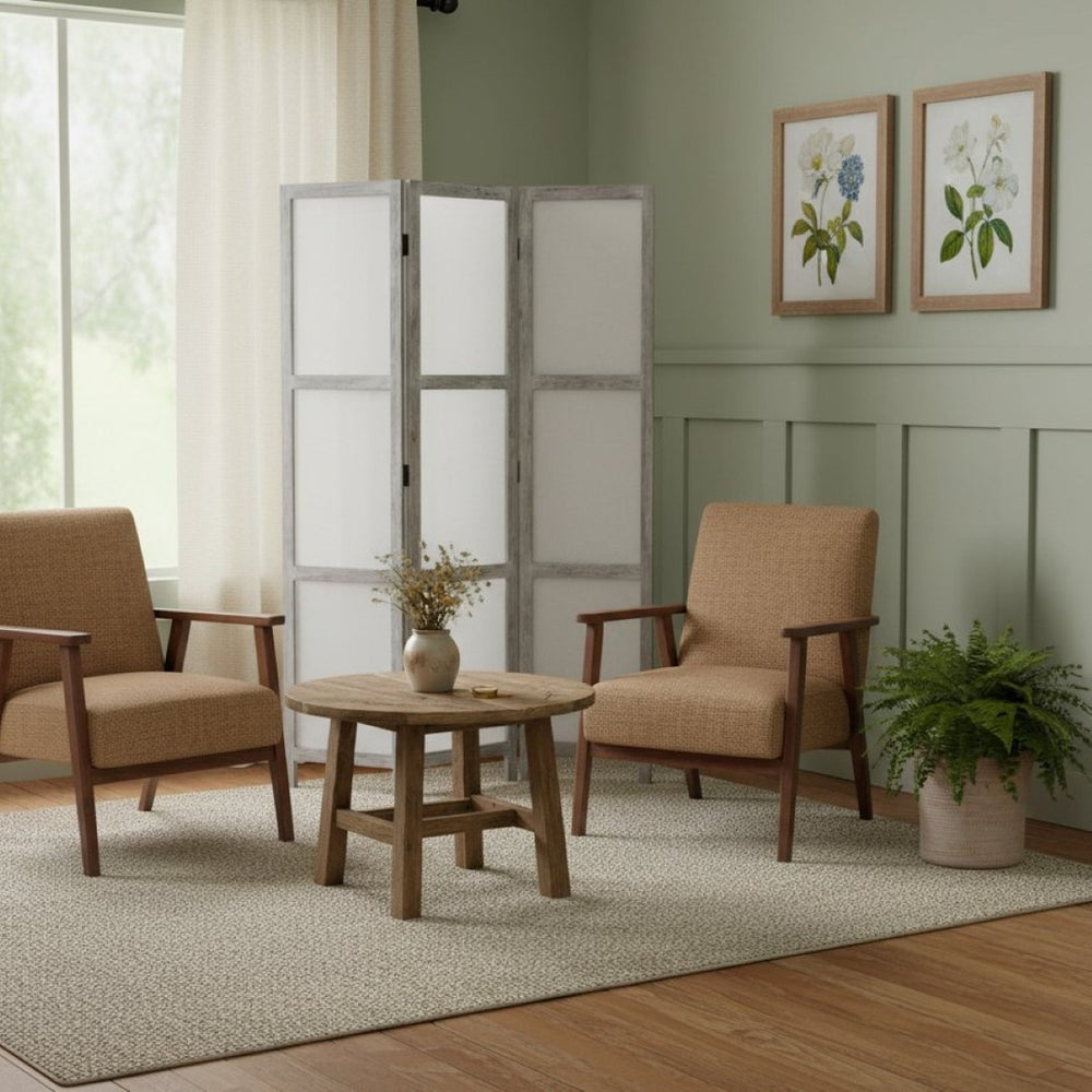 HomeRoots 53" Gray Wood Breezer Mesh Screen - Handcrafted 3-Panel Room Divider for Stylish Privacy & Airflow 274877