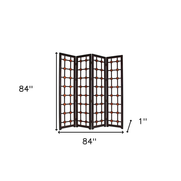 HomeRoots 84" Elegant Brown Wood Folding Room Divider with Modern Glass Panels for Stylish Privacy & Space Definition 274878