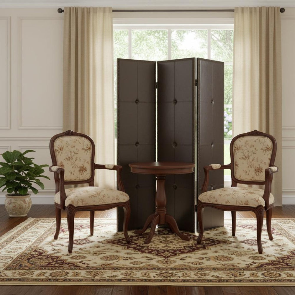 HomeRoots 60" Brown Faux Leather Folding Room Divider Screen - Elegant 3-Panel Design with Antique Brass Accents 274879
