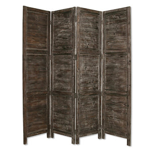 HomeRoots 76" Elegant Four-Panel Wooden Screen - Handcrafted Cedar Divider for Stylish Home Décor & Privacy Black 274881