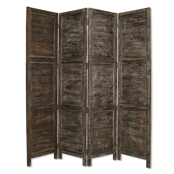 HomeRoots 76" Elegant Four-Panel Wooden Screen - Handcrafted Cedar Divider for Stylish Home Décor & Privacy Black 274881