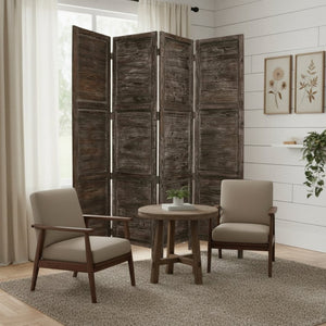 HomeRoots 76" Elegant Four-Panel Wooden Screen - Handcrafted Cedar Divider for Stylish Home Décor & Privacy Black 274881
