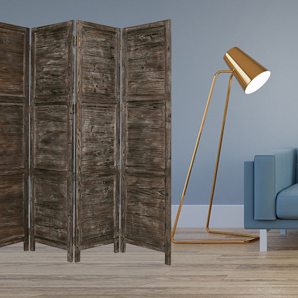 HomeRoots 76" Elegant Four-Panel Wooden Screen - Handcrafted Cedar Divider for Stylish Home Décor & Privacy Black 274881