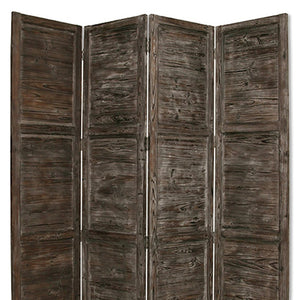 HomeRoots 76" Elegant Four-Panel Wooden Screen - Handcrafted Cedar Divider for Stylish Home Décor & Privacy Black 274881