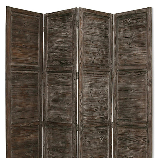 HomeRoots 76" Elegant Four-Panel Wooden Screen - Handcrafted Cedar Divider for Stylish Home Décor & Privacy Black 274881