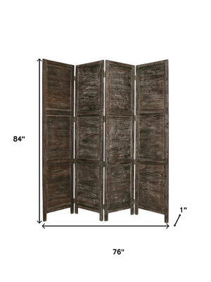 HomeRoots 76" Elegant Four-Panel Wooden Screen - Handcrafted Cedar Divider for Stylish Home Décor & Privacy Black 274881