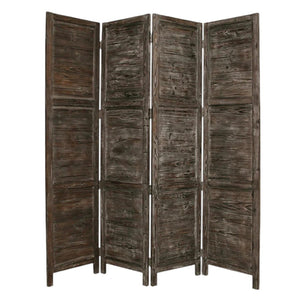 HomeRoots 76" Elegant Four-Panel Wooden Screen - Handcrafted Cedar Divider for Stylish Home Décor & Privacy Black 274881