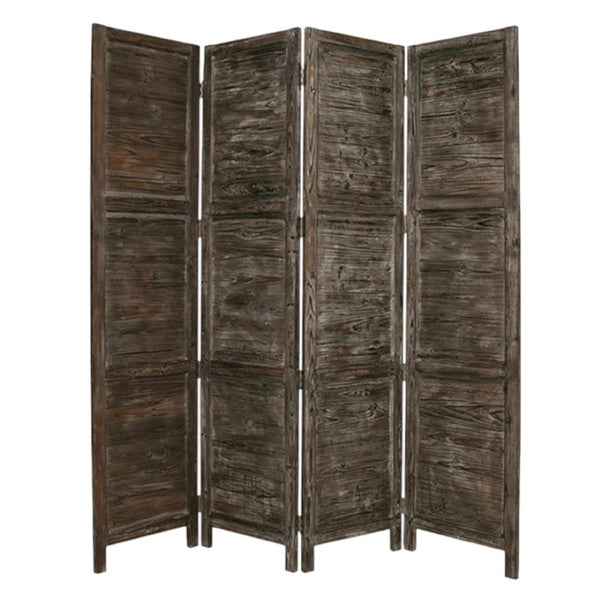HomeRoots 76" Elegant Four-Panel Wooden Screen - Handcrafted Cedar Divider for Stylish Home Décor & Privacy Black 274881