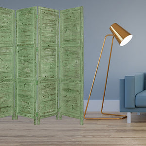 HomeRoots 76" Elegant Four-Panel Wooden Screen - Handcrafted Cedar Divider for Stylish Home Décor & Privacy Green 274882