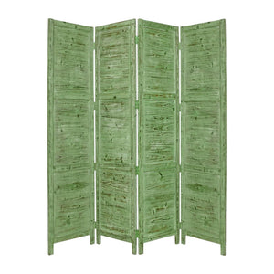 HomeRoots 76" Elegant Four-Panel Wooden Screen - Handcrafted Cedar Divider for Stylish Home Décor & Privacy Green 274882