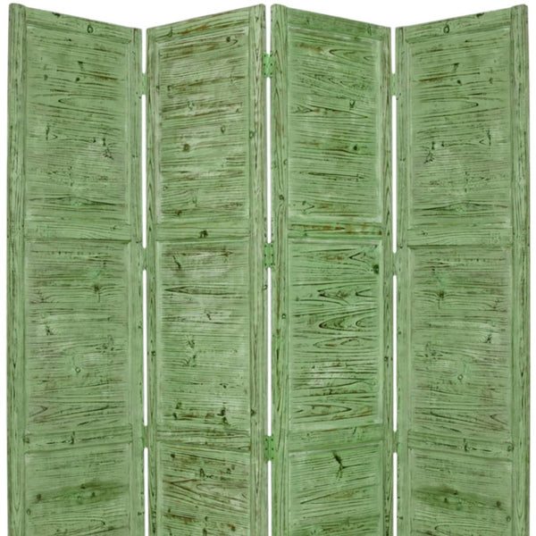 HomeRoots 76" Elegant Four-Panel Wooden Screen - Handcrafted Cedar Divider for Stylish Home Décor & Privacy Green 274882