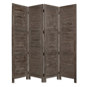 HomeRoots 76" Elegant Four-Panel Wooden Screen - Handcrafted Cedar Divider for Stylish Home Décor & Privacy Gray 274883
