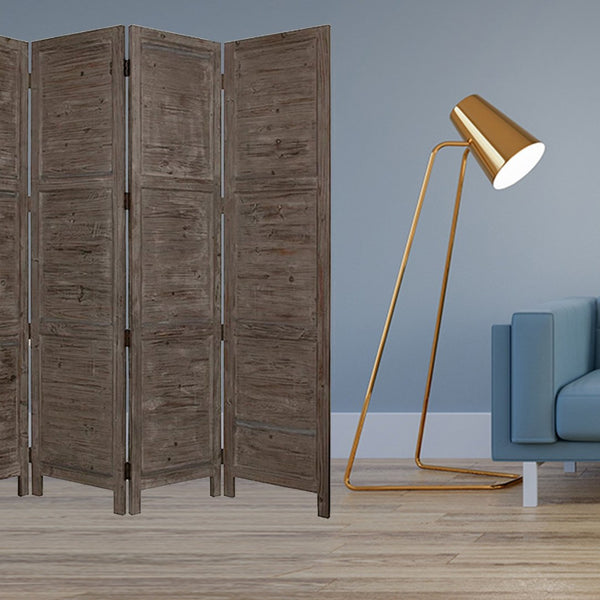 HomeRoots 76" Elegant Four-Panel Wooden Screen - Handcrafted Cedar Divider for Stylish Home Décor & Privacy Gray 274883