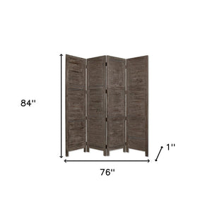 HomeRoots 76" Elegant Four-Panel Wooden Screen - Handcrafted Cedar Divider for Stylish Home Décor & Privacy Gray 274883