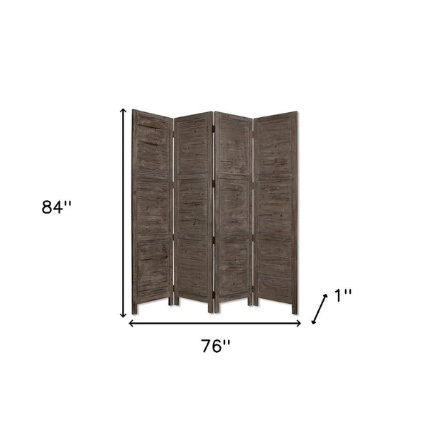 HomeRoots 76" Elegant Four-Panel Wooden Screen - Handcrafted Cedar Divider for Stylish Home Décor & Privacy Gray 274883