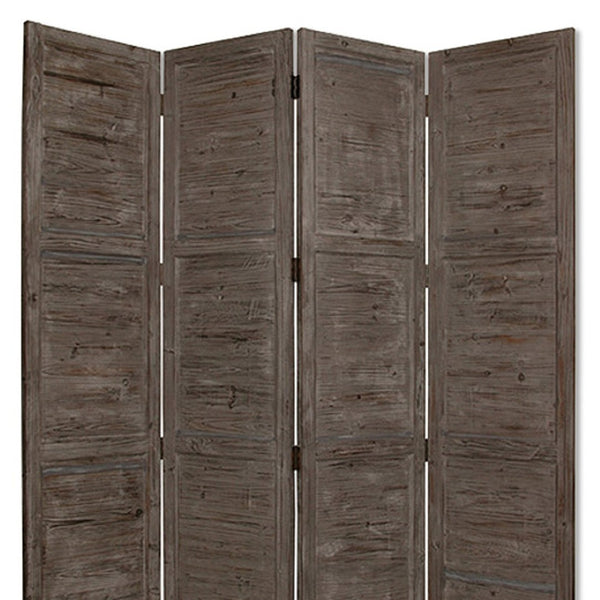 HomeRoots 76" Elegant Four-Panel Wooden Screen - Handcrafted Cedar Divider for Stylish Home Décor & Privacy Gray 274883