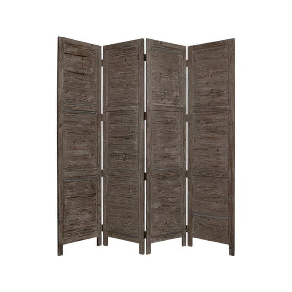 HomeRoots 76" Elegant Four-Panel Wooden Screen - Handcrafted Cedar Divider for Stylish Home Décor & Privacy Gray 274883