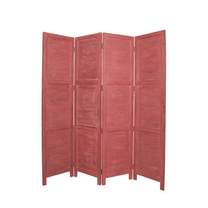 HomeRoots 76" Elegant Four-Panel Wooden Screen - Handcrafted Cedar Divider for Stylish Home Décor & Privacy Red 274884