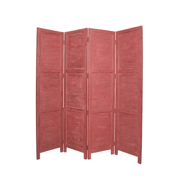 HomeRoots 76" Elegant Four-Panel Wooden Screen - Handcrafted Cedar Divider for Stylish Home Décor & Privacy Red 274884