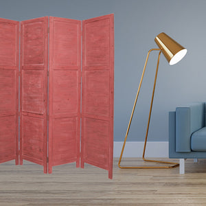HomeRoots 76" Elegant Four-Panel Wooden Screen - Handcrafted Cedar Divider for Stylish Home Décor & Privacy Red 274884