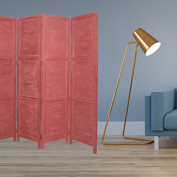 HomeRoots 76" Elegant Four-Panel Wooden Screen - Handcrafted Cedar Divider for Stylish Home Décor & Privacy Red 274884