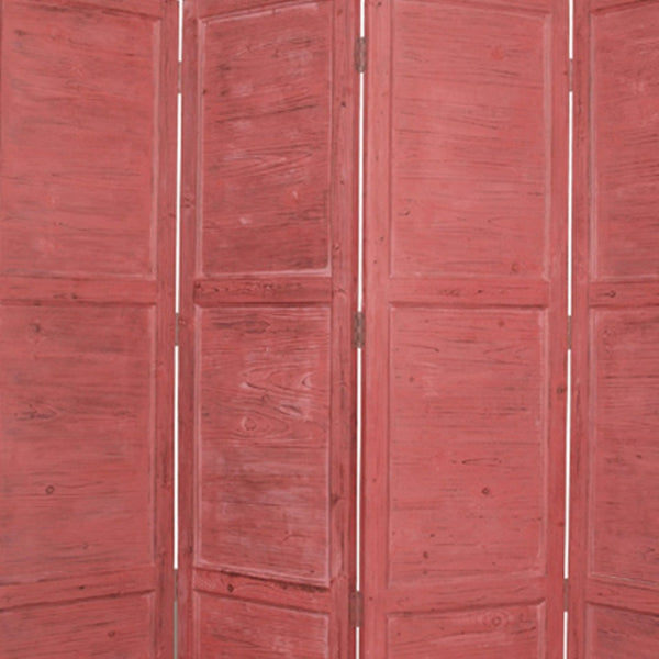 HomeRoots 76" Elegant Four-Panel Wooden Screen - Handcrafted Cedar Divider for Stylish Home Décor & Privacy Red 274884
