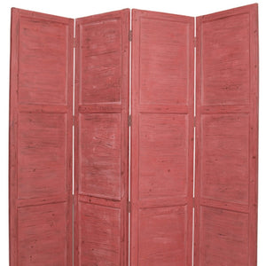 HomeRoots 76" Elegant Four-Panel Wooden Screen - Handcrafted Cedar Divider for Stylish Home Décor & Privacy Red 274884