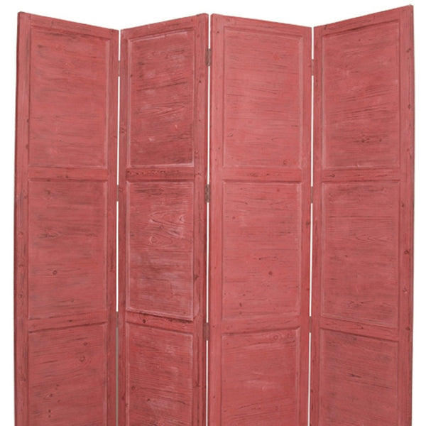 HomeRoots 76" Elegant Four-Panel Wooden Screen - Handcrafted Cedar Divider for Stylish Home Décor & Privacy Red 274884