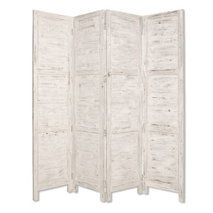 HomeRoots 76" Elegant Four-Panel Wooden Screen - Handcrafted Cedar Divider for Stylish Home Décor & Privacy White 274885